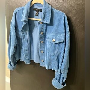 Corduroy blue collared crop jacket